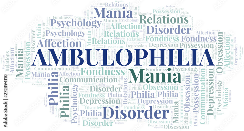 Obraz premium Ambulophilia word cloud. Type of Philia.