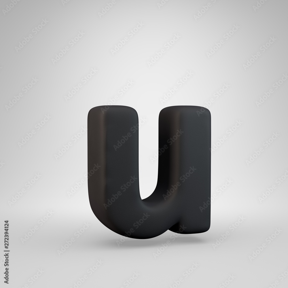 Black rubber lowercase letter U isolated on white background.