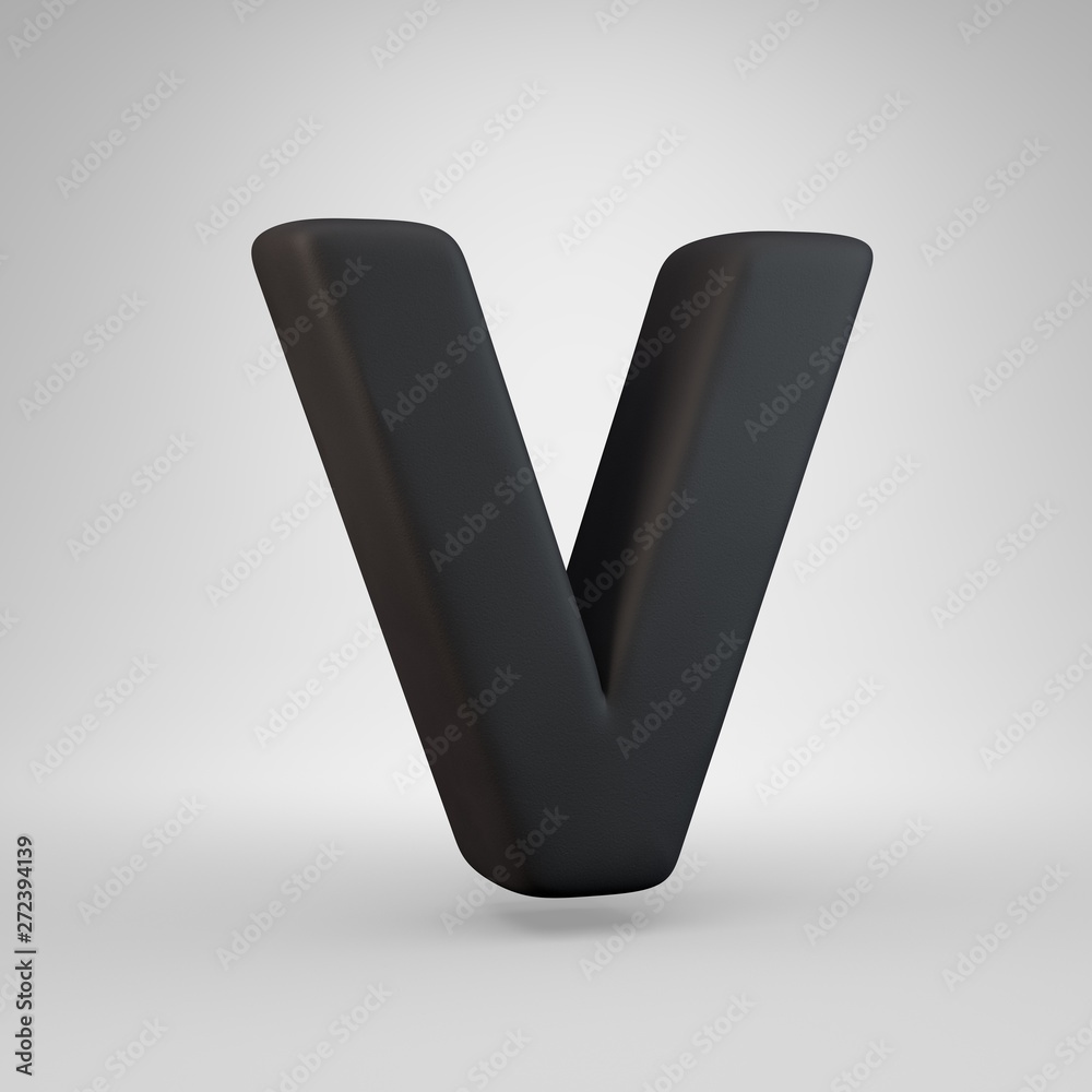 Black rubber uppercase letter V isolated on white background. Black rubber uppercase letter V isolated on white background.