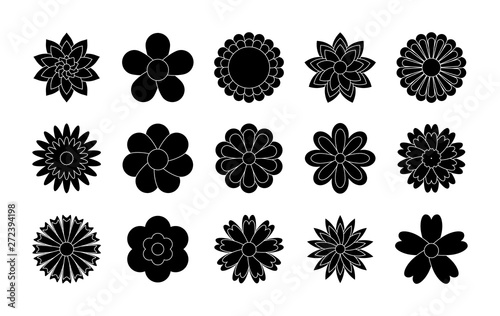 Set of black Flowers icons. Greeting cards. Stickers and labels. Mothers Day, Womens day.