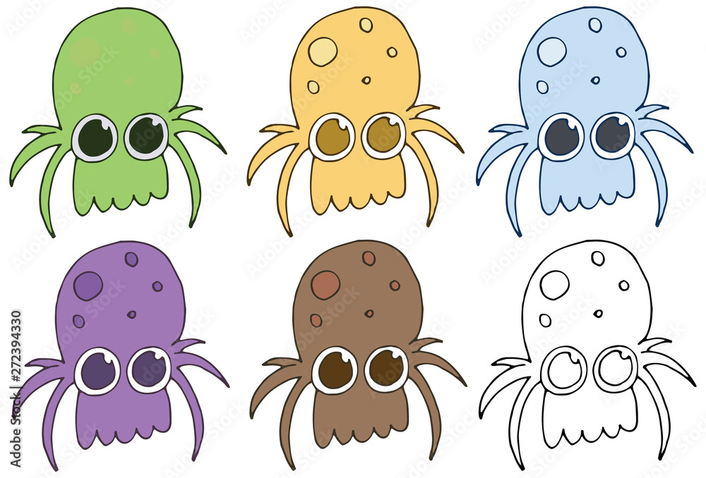 Print cartoon doodle color mite spider monster hand draw set Stock Vector | Adobe Stock Print cartoon doodle color mite spider monster hand draw set Stock Vector | Adobe Stock