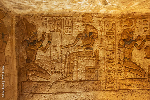 фотографія Bas relief of Ramesses II and Seth in the Great Temple of Abu Simbel