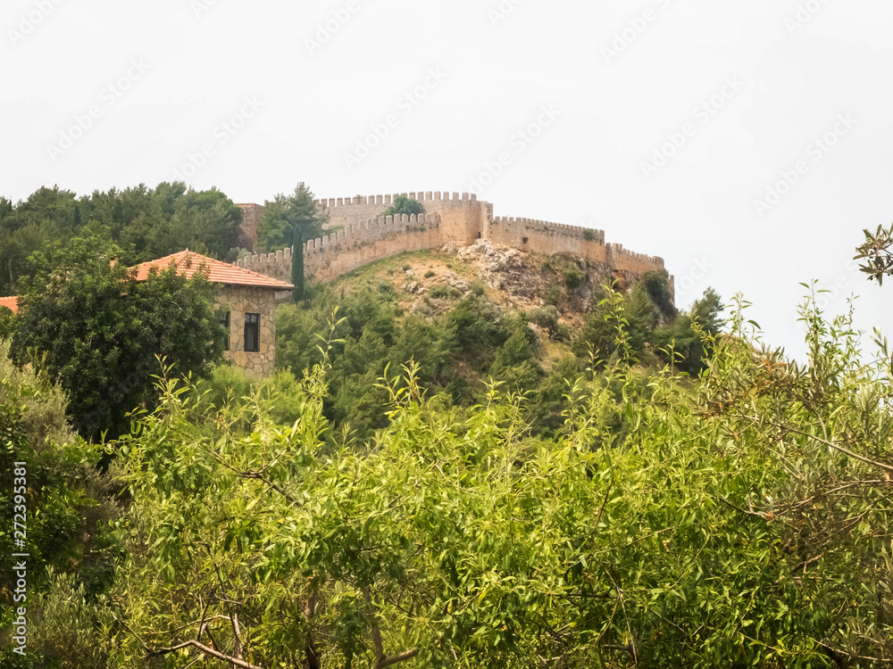 Alanya Castle fortress wall and trees. Alanya, Antalya, Turkey