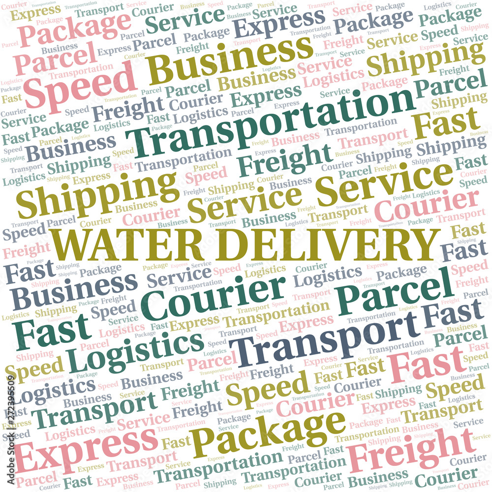 Water Delivery word cloud. Wordcloud made with text only.