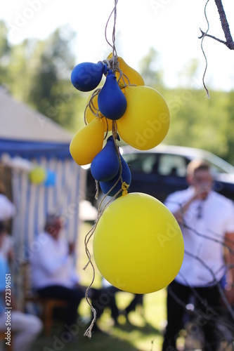 bunch of colorful balloons at a student party