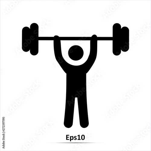 Weightlifting. Weight lifter with big barbell, isolated vector silhouette. Strong man