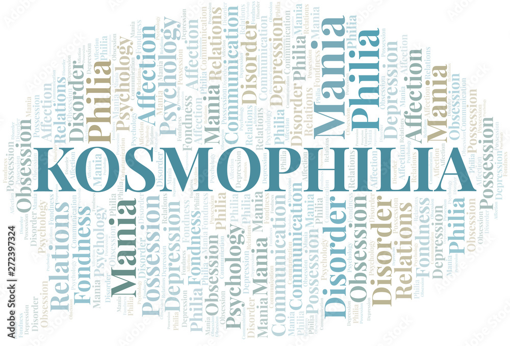 Obraz premium Kosmophilia word cloud. Type of Philia.