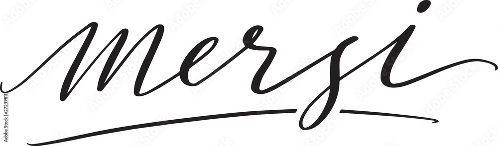 Fototapeta premium Grateful hand written lettering on white background. Mersi card design. Vector illustration