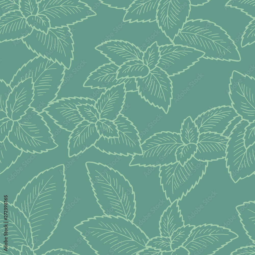 Mint plant graphic color seamless pattern background sketch illustration vector