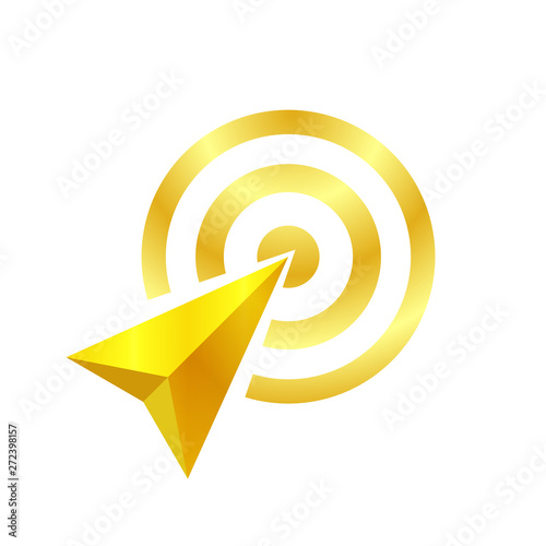 gold arrow of goal symbol, the arrow gold concept is symbolizes goal and success, gold arrow logo