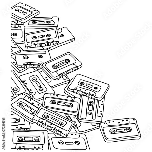tape cassette with blank space vector illustration sketch doodle hand drawn with black lines isolated on white background
