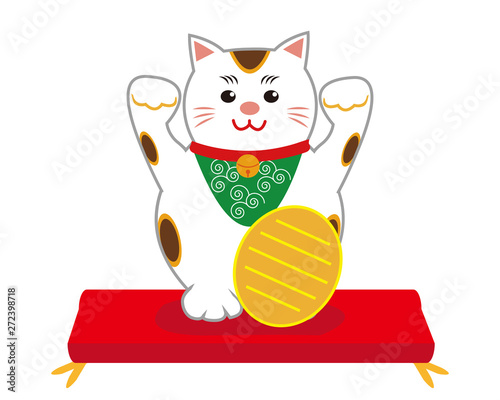 猫　招き猫　座布団　小判