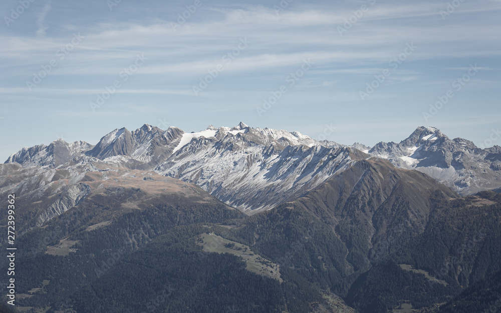 Bergkette, Blick von der Riederalp, Wallis, Schweiz