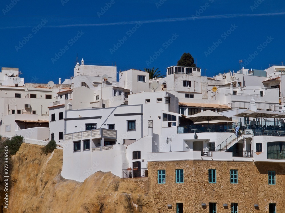 Cityscape with white houses in Albufeira in Portugal