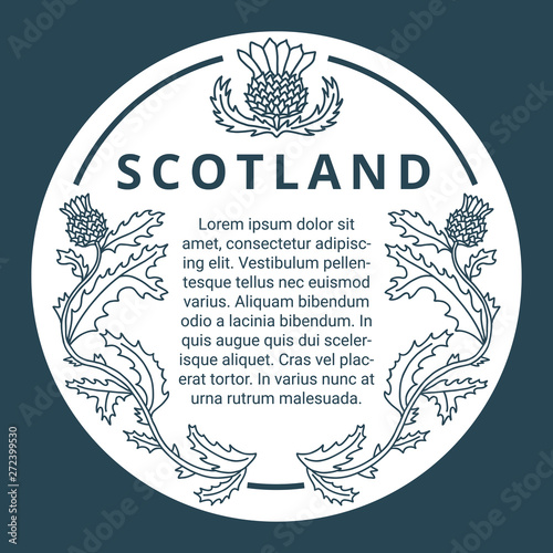 Scottish frame with thistle flower decor. Round shape