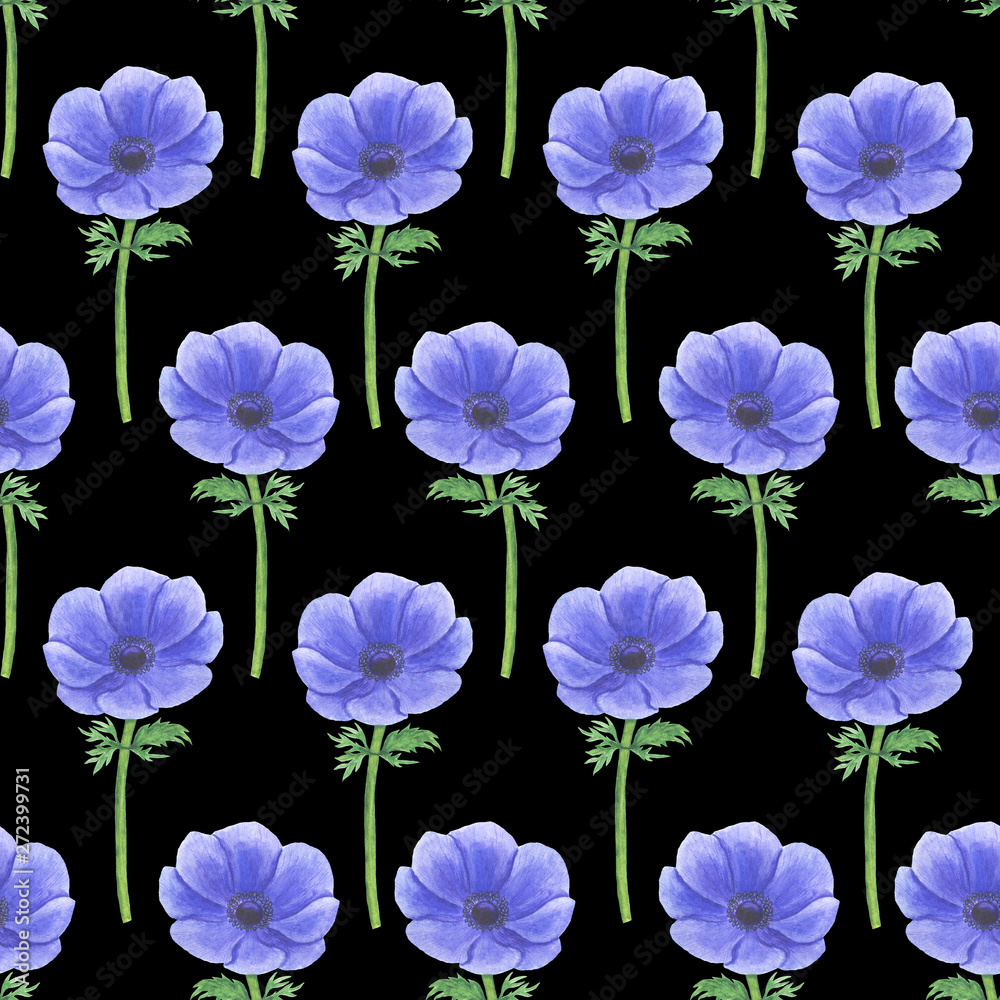 Seamless pattern with watercolor flowers Anemone Illustration of leaf sprigs Floral leaf textures handmade Digital paper Textile Wallpaper Seamless pattern with watercolor flowers Anemone Illustration of leaf sprigs Floral leaf textures handmade Digital paper Textile Wallpaper