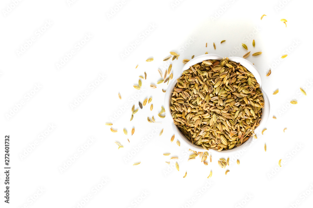 Food Concept Organic Spices Fennel seeds isolated on white background Food Concept Organic Spices Fennel seeds isolated on white background