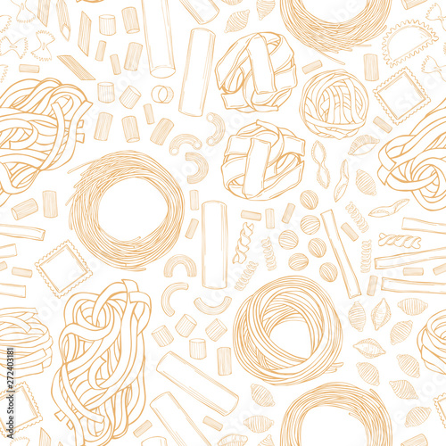 Different types of dry Italian pasta. Vector seamless pattern