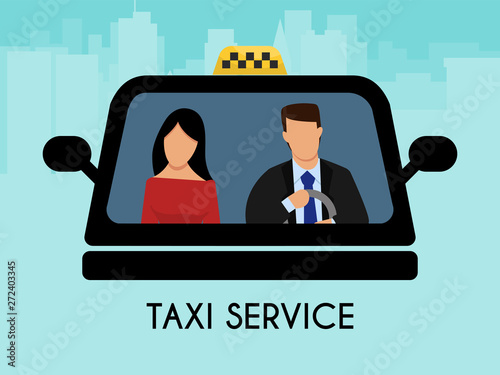 Taxi service people order auto banner vector illustration. Traffic transportation location yellow car business. Delivery drive booking vehicle search application. City automobile.
