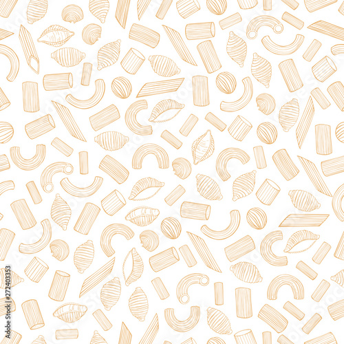 Different types of dry Italian pasta. Vector seamless pattern