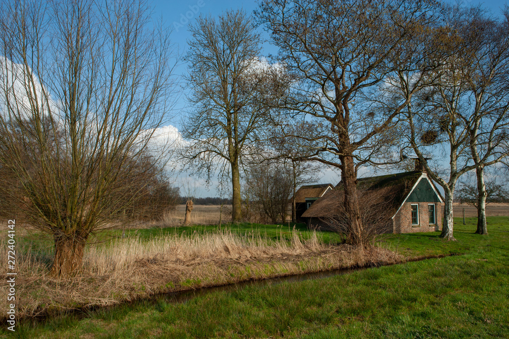 Tiny house at National Park Weerribben Overijssel Netherlands. Moor and peatfields