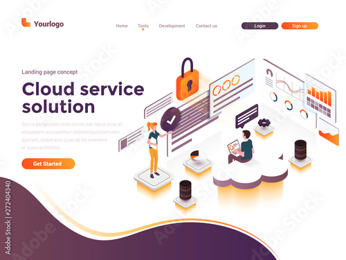 Flat color Modern Isometric Concept Illustration - Cloud Service