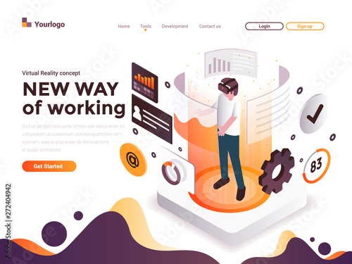 Flat color Modern Isometric Concept Illustration - Virtual Reality