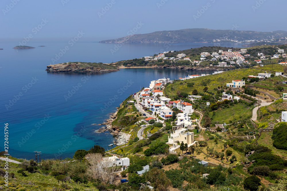 Greek Islands. View of the Batsi town from high (Andros Island, Cyclades, Greece).