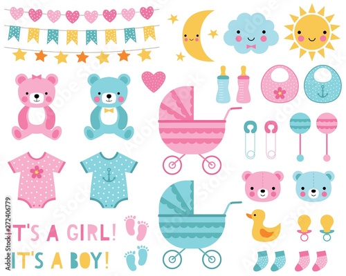 Baby boy and girl design elements and decoration