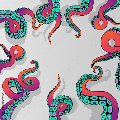 Futuristic background with colorful tentacles of an octopus frame
