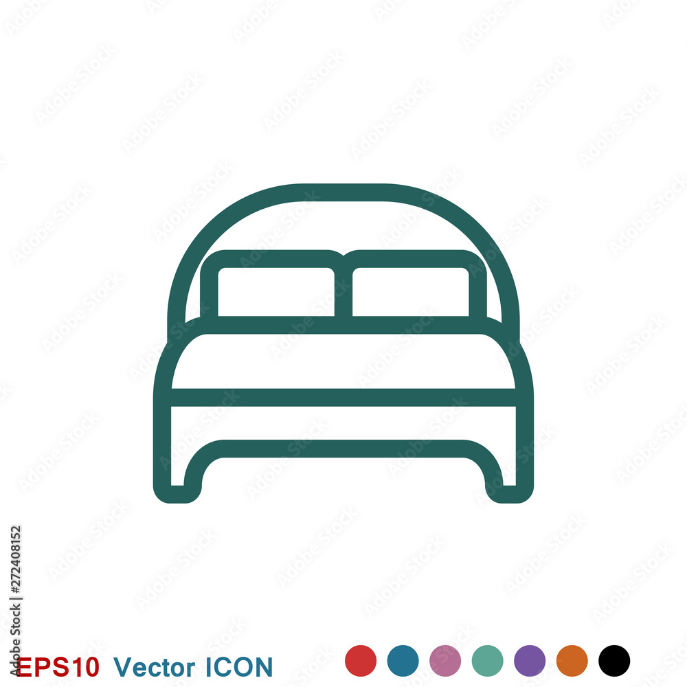 Bed icon vector, flat symbol on background.