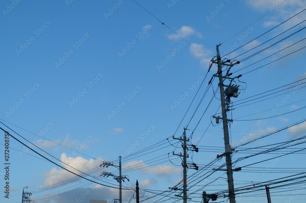 Japan Electrical wire Telegraph pole blue sky Japan Electrical wire Telegraph pole blue sky