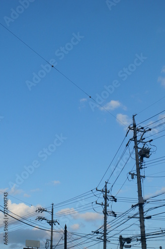 Japan Electrical wire Telegraph pole blue sky