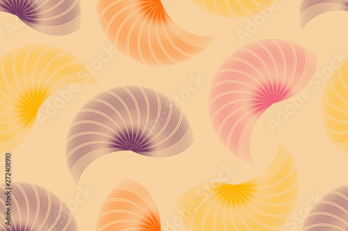 abstract wired shells floating seamless pattern in warm ivory tones