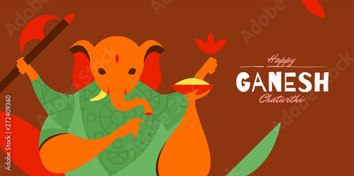 Happy Ganesh Chaturthi festival banner modern flat design with Ganesha - Vector 