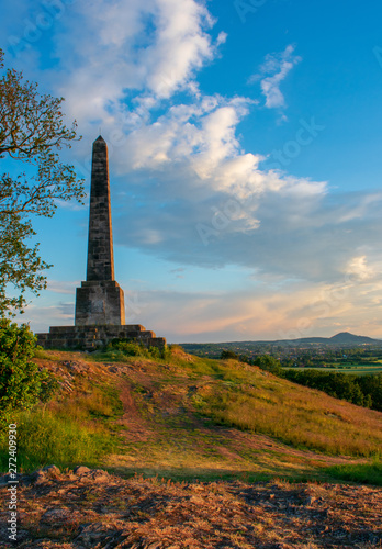 Lilleshall Monument otherwise known as the Sutherland Monument, with a view of The Wrekin in the distance.