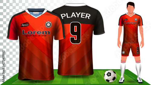 Soccer Jersey, Sport Shirt or Football Kit Uniform Presentation Mockup Template, Front and Back View Including Shorts and Socks and it is Fully Customization Isolated on Transparent Background.