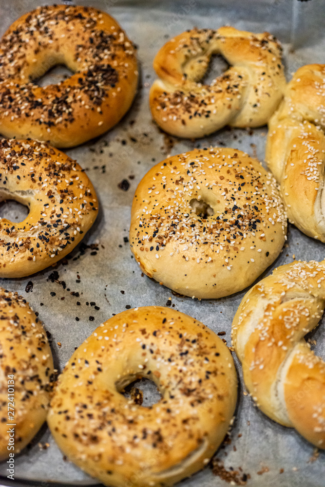 Fresh american bagel out of the oven Fresh american bagel out of the oven