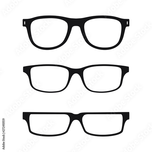 Glasses graphic icons set. Eyeglasses signs isolated on white background. Spectacles symbols. Accessory pictograms in flat design. Vector illustration