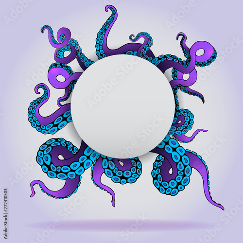 Futuristic  page template with colorful tentacles of an octopus frame