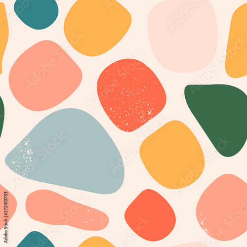 Hand drawn various shapes. Abstract contemporary seamless pattern. Modern trendy vector illustration. Stamp texture. Perfect for textile print