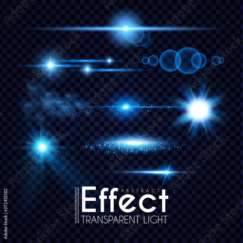 Realistic Lens Flare Elements Collection. Light Effect Transparent Design.