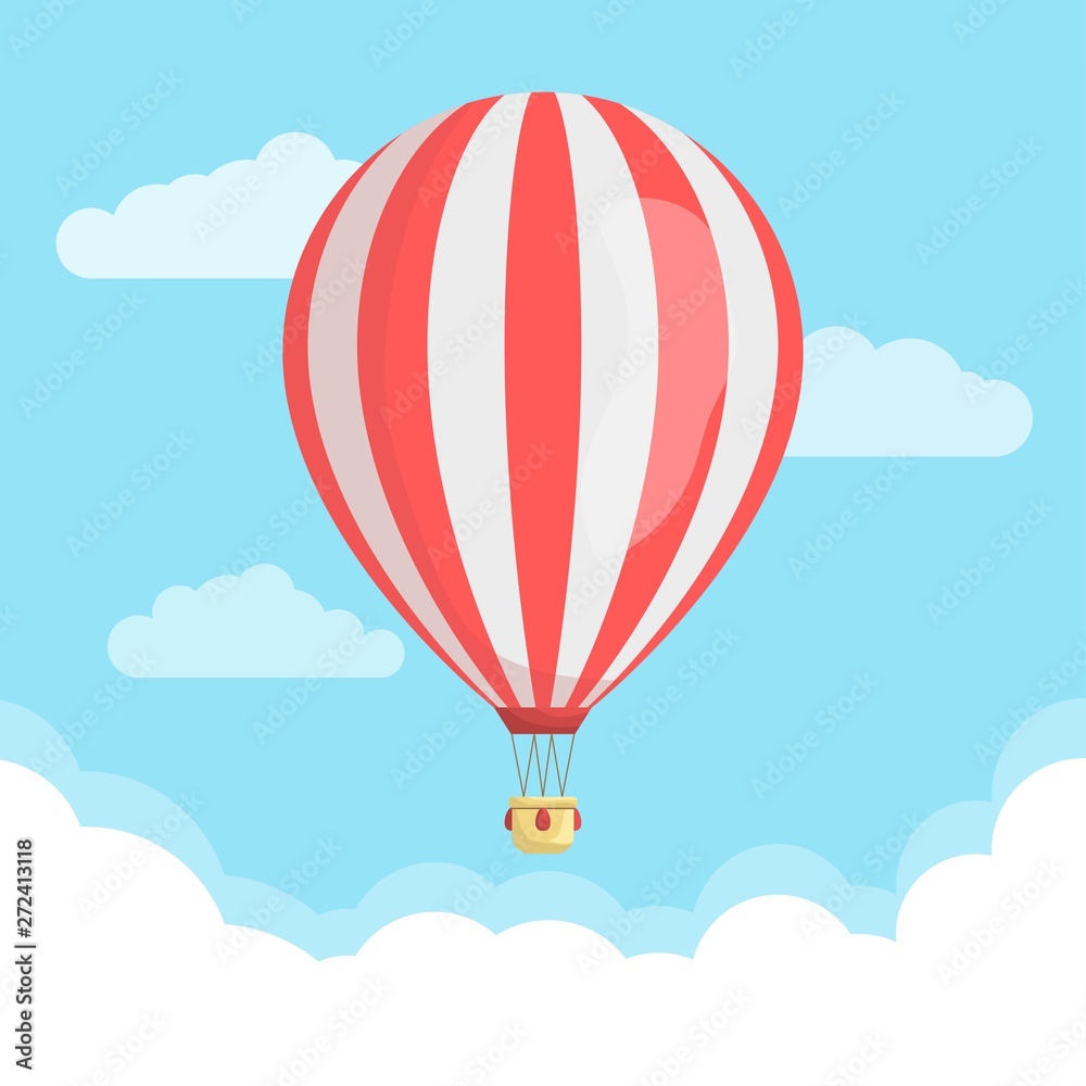 Fototapeta premium Hot air balloon with clouds in the blue sky. Travel concept template design.