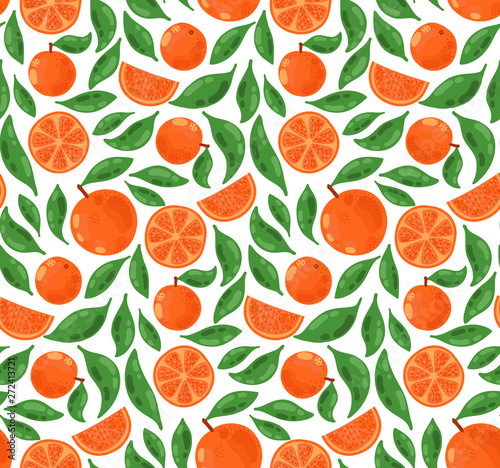 Oranges fruits and leafs pattern