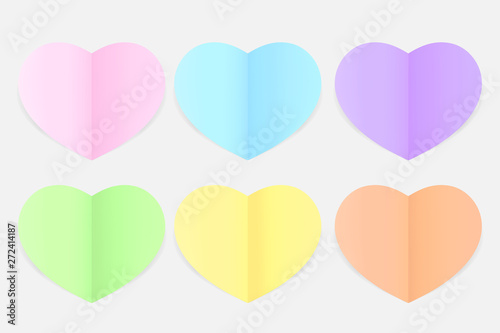 heart-shaped paper colorful pastel soft, heart shape multi color paper flat lay style, beautiful heart shape colorful isolated on grey, set of heart shape pink, blue, purple, green, yellow, red pastel