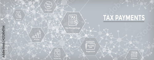 Tax concept - percentage paid, icon and income idea. Flat vector outline illustration Web Header Banner