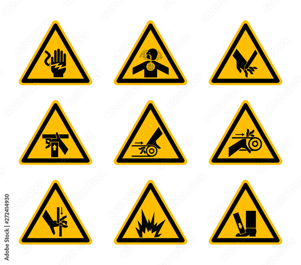 Triangular Warning Hazard Symbols labels Isolate On White Background,Vector Illustration Triangular Warning Hazard Symbols labels Isolate On White Background,Vector Illustration