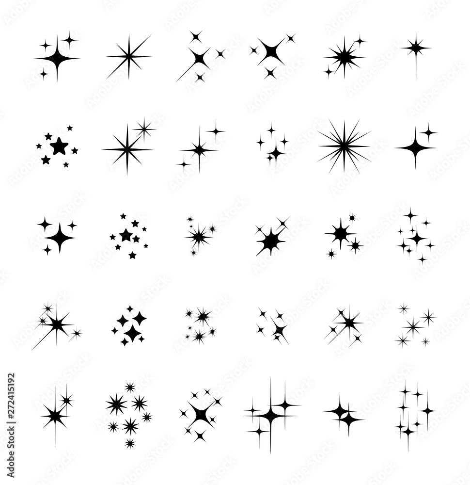 Set of different beautiful star and spakle shapes vector, collection