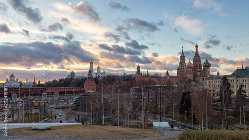 Moscow city center view at sunset
