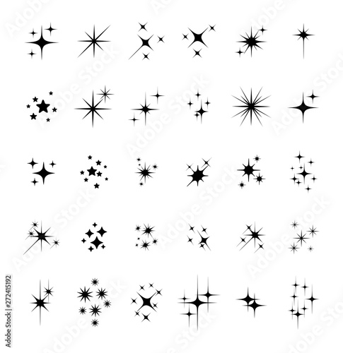 Set of different beautiful star and spakle shapes vector, collection